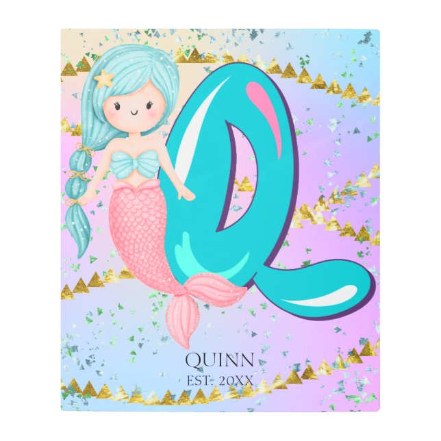 Impresión En Metal Monograma de letra Q acuarela lindo dormitorio de  (Anverso)