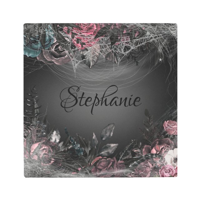 Impresión En Metal Monograma de Rosas oscuros de época (Anverso)