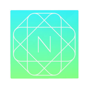 Impresión En Metal Monograma geométrico de Guay Ombre verde azul y