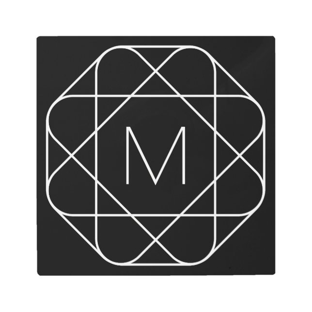 Impresión En Metal Monograma geométrico negro y blanco (Anverso)