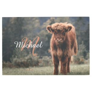 Impresión En Metal Monograma inicial de ternera bovina de montaña de