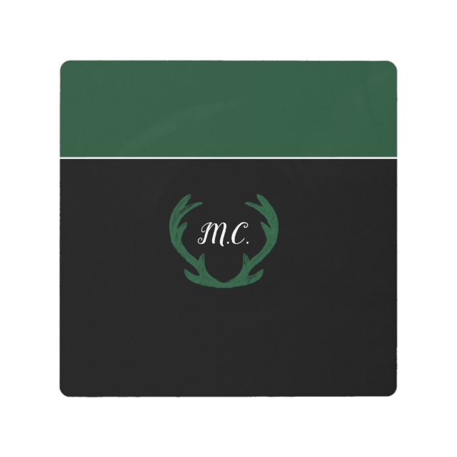 Impresión En Metal Monograma moderno de agentes de venado verde (Anverso)
