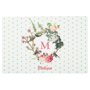 Impresión En Metal Monograma Vintage Floral y puntos de Polka de mari