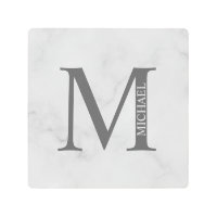Monograma y nombre personalizados de mármol blanco