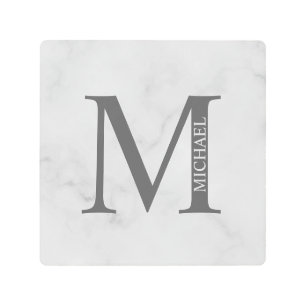 Impresión En Metal Monograma y nombre personalizados de mármol blanco