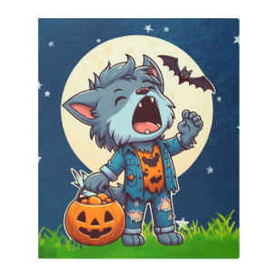 Impresión En Metal Monstruo de hombre lobo con calabaza
