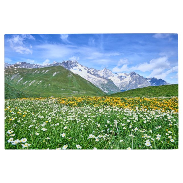 Impresión En Metal Montañas | Primavera del Valle de los Alpes suizos (Anverso)