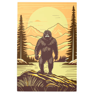 Impresión En Metal Montañas Retro Bigfoot Vintage Sasquatch