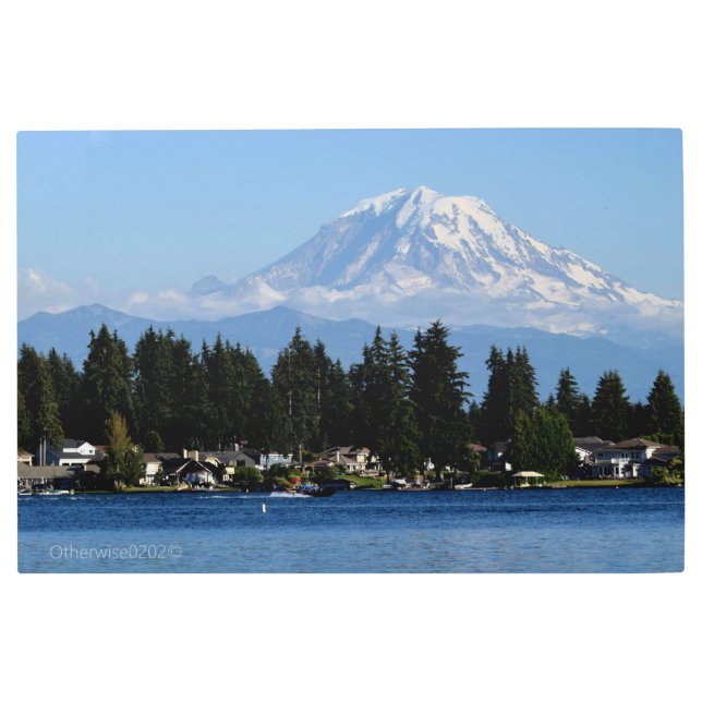 Impresión En Metal Monte Rainier a partir de las pinceladas del lago (Anverso)