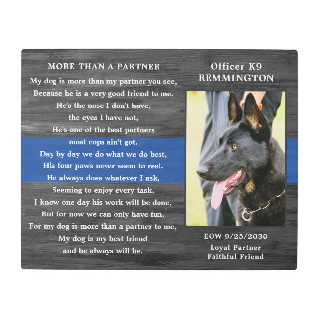 Impresión En Metal Monumento al perro de la policía Funcionario caído (Anverso)