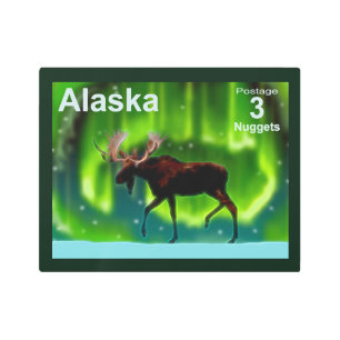 Impresión En Metal Moose de las luces boreales - rehén de Alaska