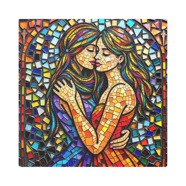 Impresión En Metal Mosaic Tile Style Ai Art Romantic Embrace (Anverso)