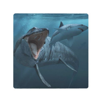 Impresión En Metal Mosasauro persiguiendo la huella acrílica del post