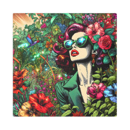 Impresión En Metal Mujer bonito en jardín de flores