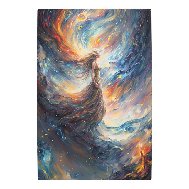 Impresión En Metal Mujer celeste en cosmos feroces (Anverso)