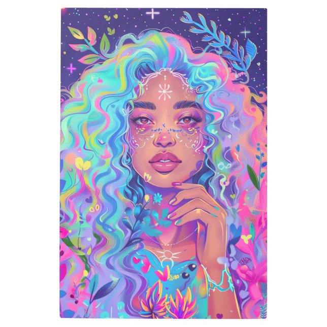 Impresión En Metal *~* Mujer de pelo turquesa SC4 Diosa sotérica (Anverso)