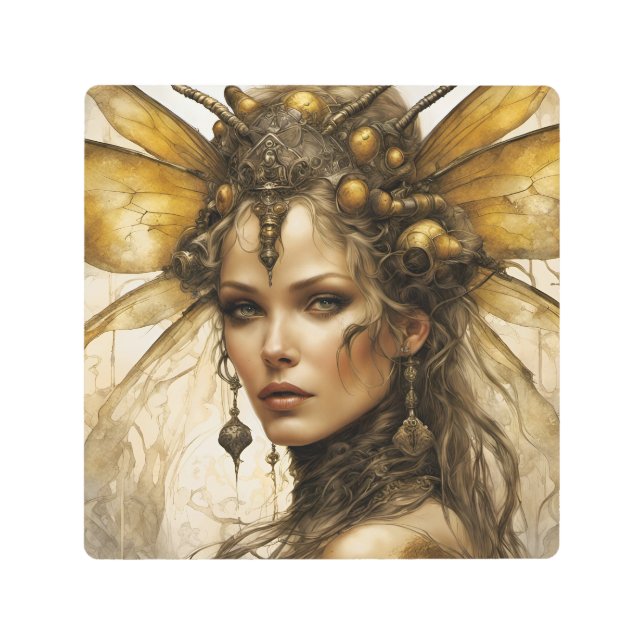 Impresión En Metal Mujer de Steampunk Bee Insect (Anverso)