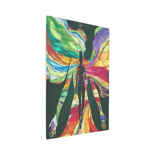 Impresión En Metal Mujer de vidrio manchado con traje verde vibrante  (3/4)