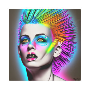 Impresión En Metal Mujer distópica en Rainbow Mohawk Resumen moderno
