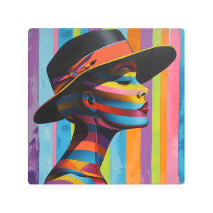 Impresión En Metal Mujer en Gorra colorida 5 silueta impactante