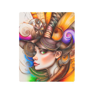 Impresión En Metal Mujer en un Kaleidoscopio Geométrico Psicodélico