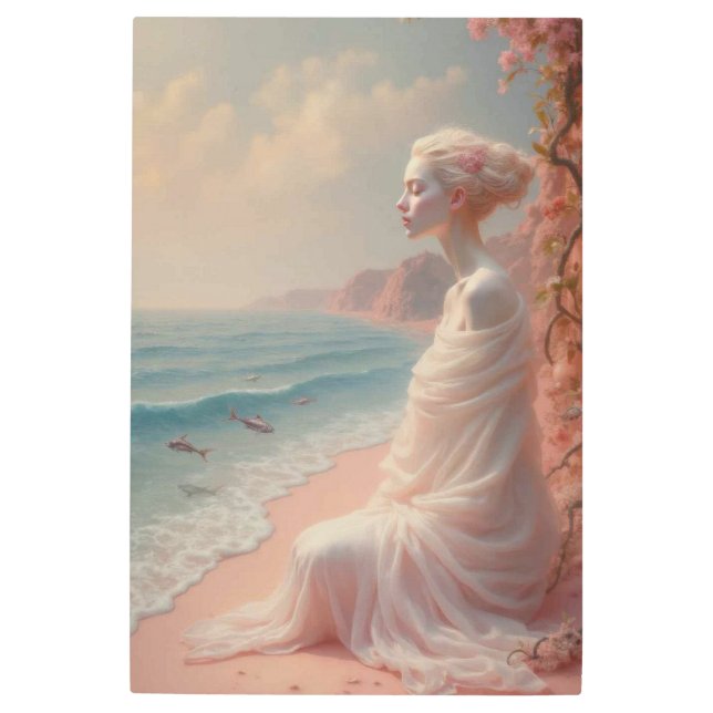 Impresión En Metal Mujer etérea en una playa de ensueño (Anverso)