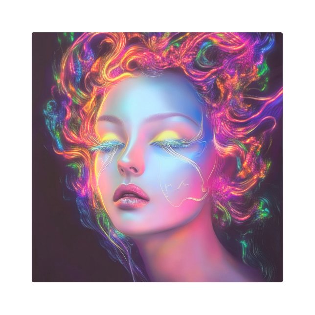 Impresión En Metal Mujer extranjera con pelo cósmico (Anverso)