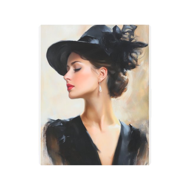 Impresión En Metal Mujer Glamour En Negro (Anverso)