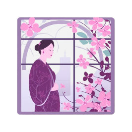 Impresión En Metal Mujer japonesa detrás de una ventana