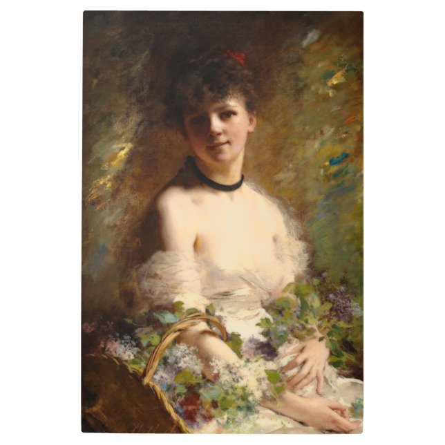 Impresión En Metal Mujer joven con cesta de flores (Anverso)