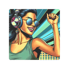 Impresión En Metal Mujer pop artística en baile de audífonos