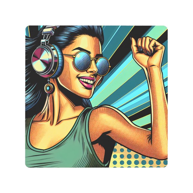 Impresión En Metal Mujer pop artística en baile de audífonos (Anverso)