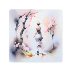 Impresión En Metal Mujer solitaria caminando