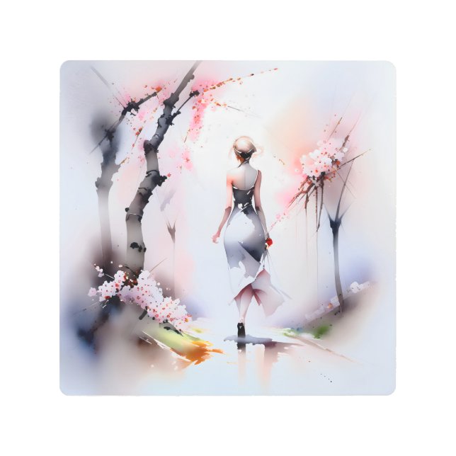 Impresión En Metal Mujer solitaria caminando (Anverso)