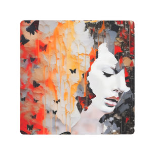 Impresión En Metal Mujer y mariposas grunge pintura