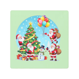Impresión En Metal **“Multi-Santa Christmas Fun – 3D Cartoon Transpar