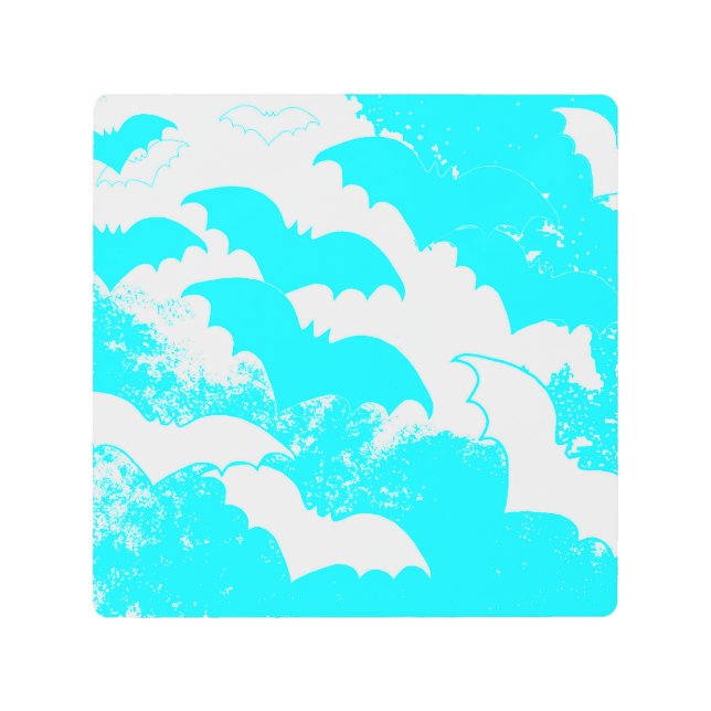 Impresión En Metal Murciélagos Blancos En Cian De Vuelo (Anverso)