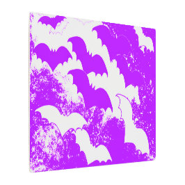 Impresión En Metal Murciélagos Blancos En Púrpura De Vuelo