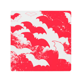 Impresión En Metal Murciélagos Blancos En Rojo De Vuelo