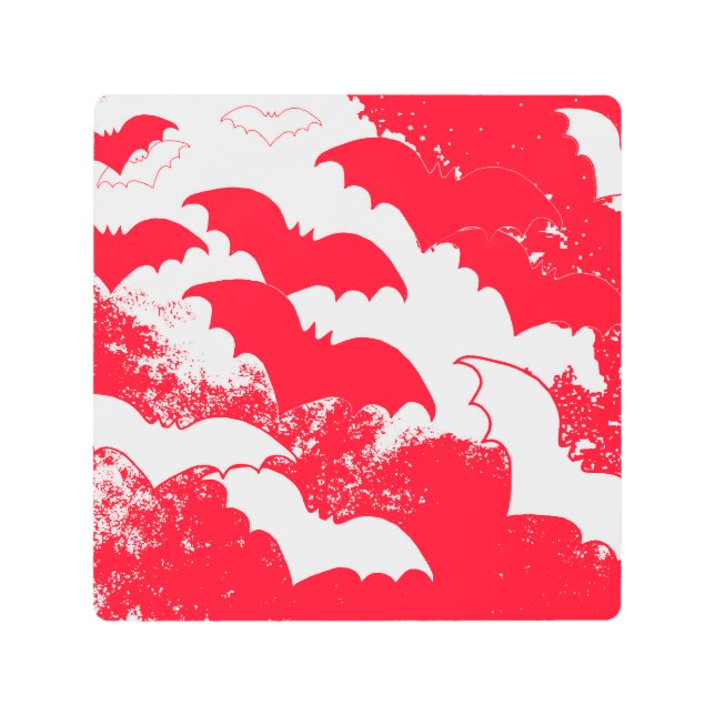 Impresión En Metal Murciélagos Blancos En Rojo De Vuelo (Anverso)