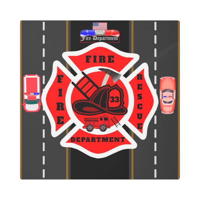 Impresión En Metal Muro del Departamento de Bomberos Personalizado (Anverso)