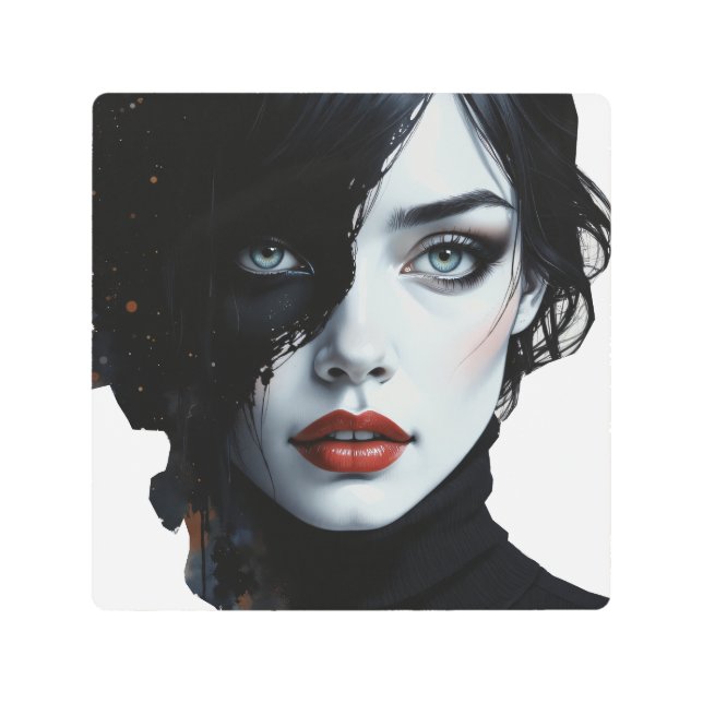 Impresión En Metal Musa de medianoche - Retrato de tinta y salpicón (Anverso)