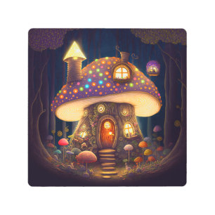 Impresión En Metal Mushroom House Fantasy Art