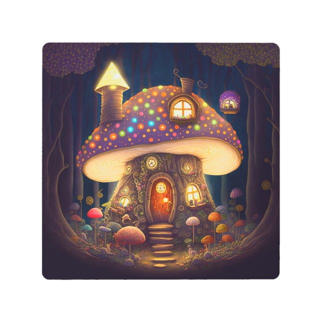 Impresión En Metal Mushroom House Fantasy Art (Anverso)