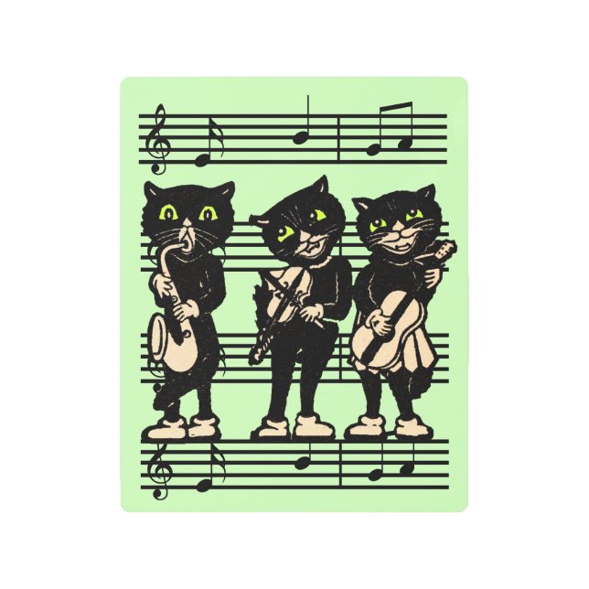 Impresión En Metal Música de jazz de gato negro para ojos verdes (Anverso)