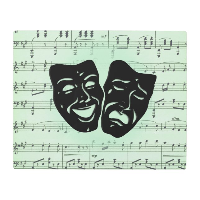 Impresión En Metal Música verde y máscaras griegas de teatro (Anverso)