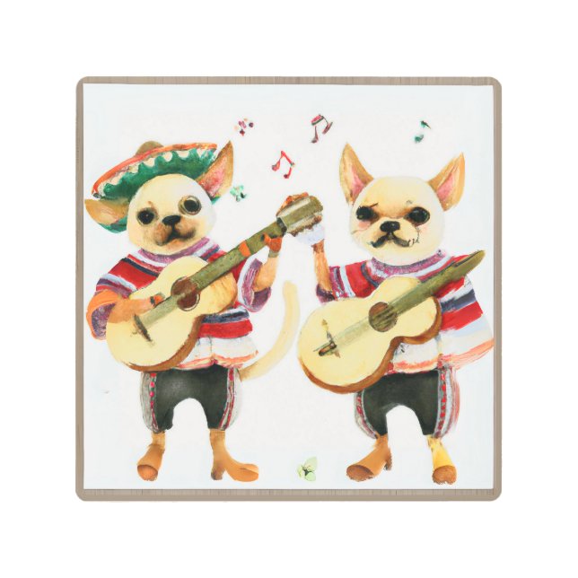 Impresión En Metal Músicos de Chihuahua Mariachi tocan acuarela (Anverso)