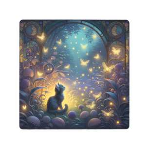 Impresión En Metal Mystical Navy Fantasy Forest Kitten