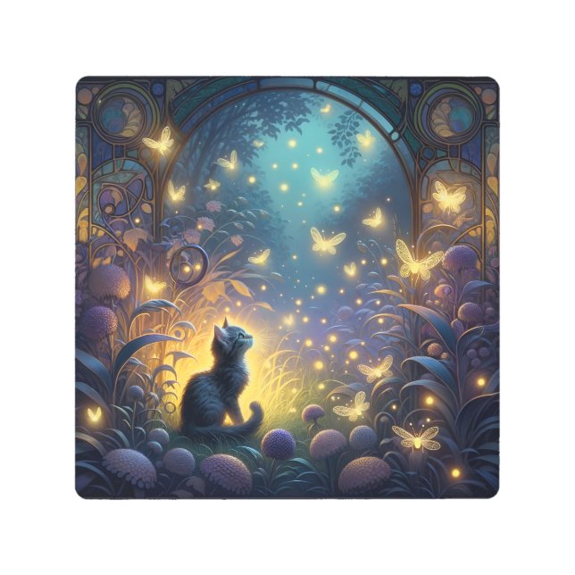 Impresión En Metal Mystical Navy Fantasy Forest Kitten (Anverso)