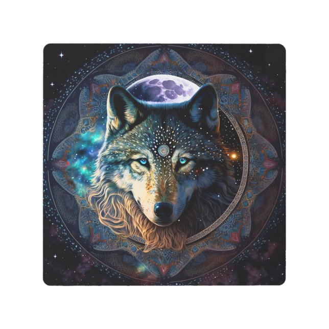 Impresión En Metal Mystical Wolf Moon Mandala (Anverso)